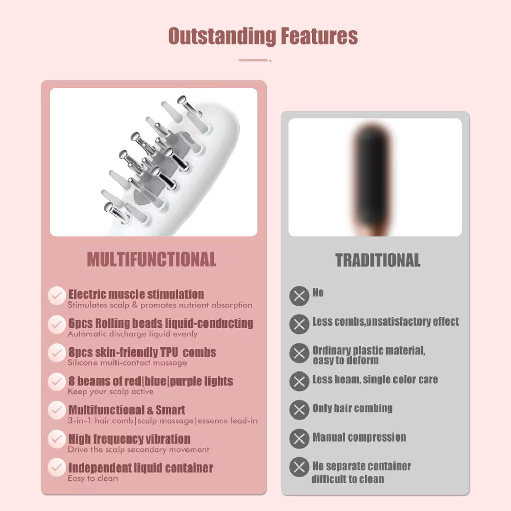 3 LED Light Therapy Electric Massage Comb